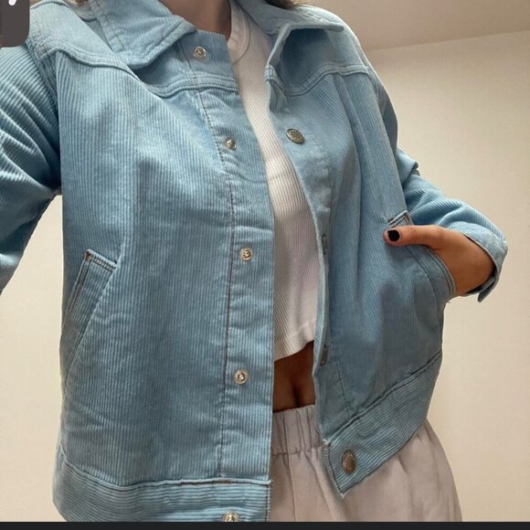 Pac Sun Corduroy Cropped Baby Blue Jacket Size Medium - Picture 1 of 8